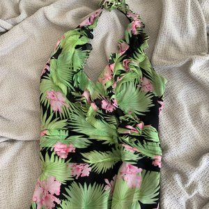 Kay Unger vintage 90s Hawaiian print silk maxi dress